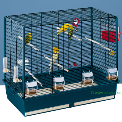 Budgie Cage Record 6 - Turquois Base Tub, White Bars