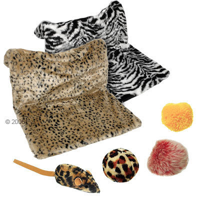 Cat Toys - Cat Accessory Set "On Safari" - Heater Bed Leopard + Toy Set