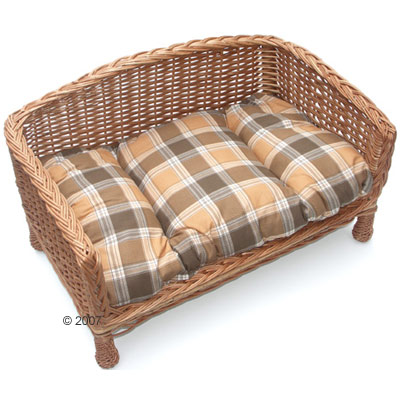 Sofa Bed - Cuddle Wicker Basket Sofa With Plaid Cushion In Beige - 80 X 50 Cm